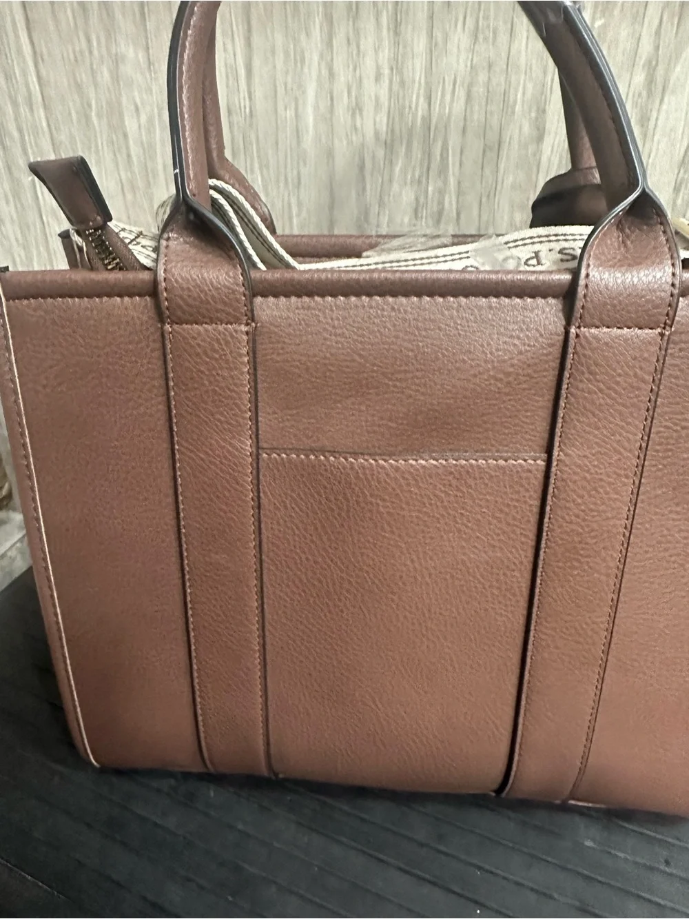 U.S. Polo Assn. Brown Pebbled Leather Satchel with Gold Logo
